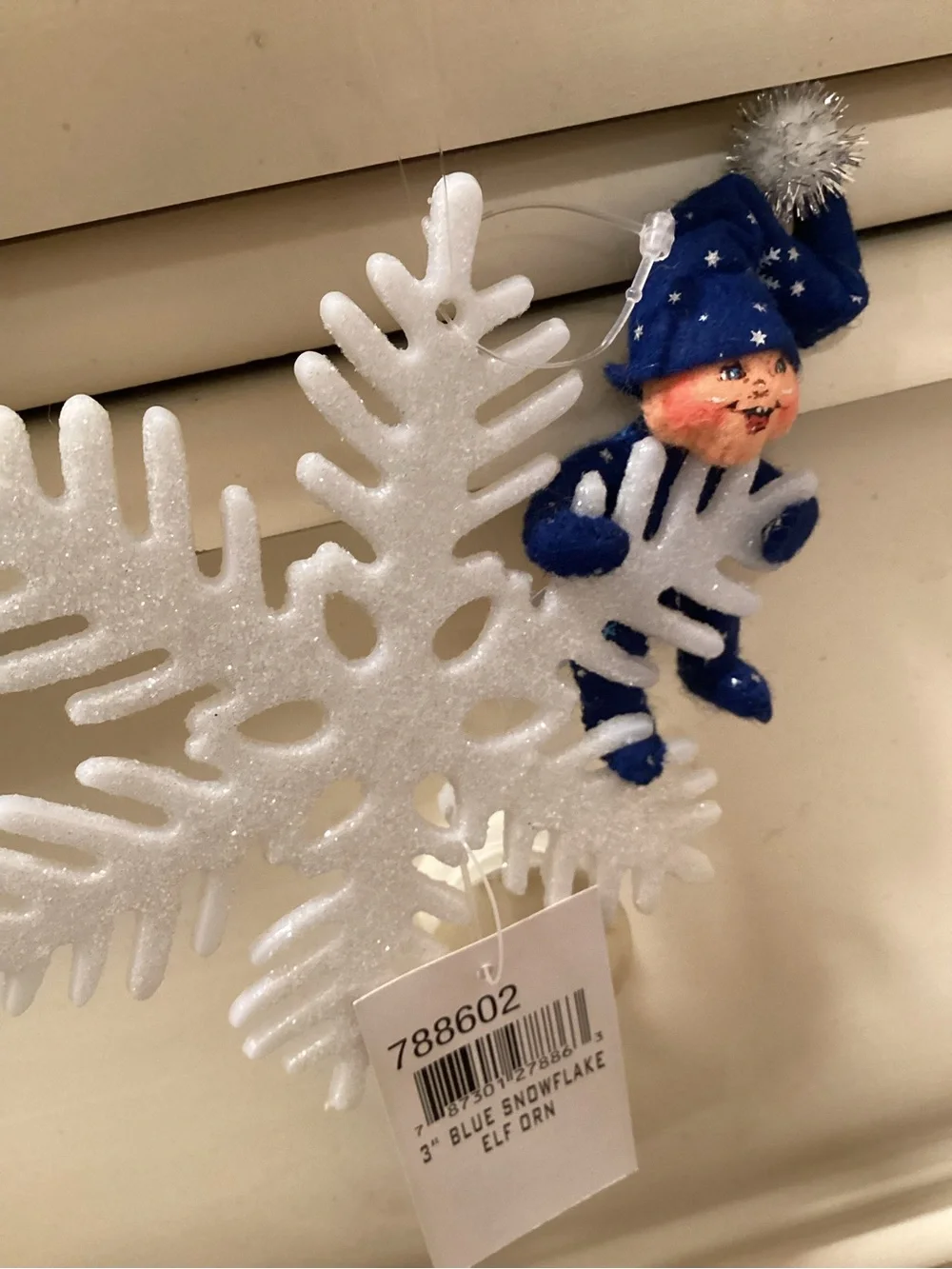 VTG 3” Blue Snowflake Elf Ornament NWTS RARE